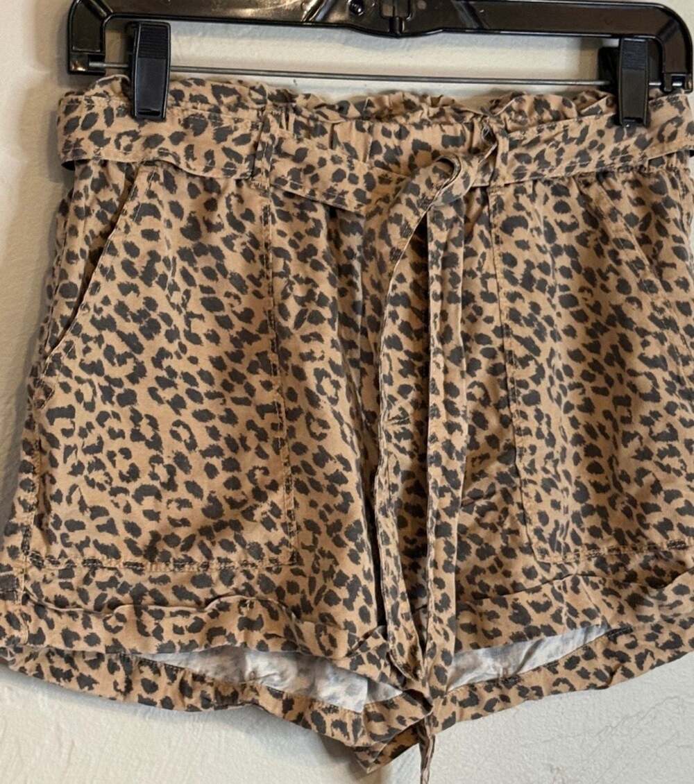 Aerie Women's Leopard Animal Print Lyocell Ruffle Paper Bag Shorts High Waist XS